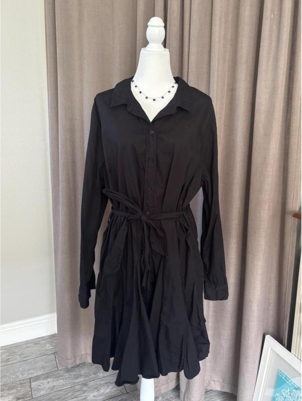 ASOS DESIGN Curve Black Belted Shirt Dress – US 20